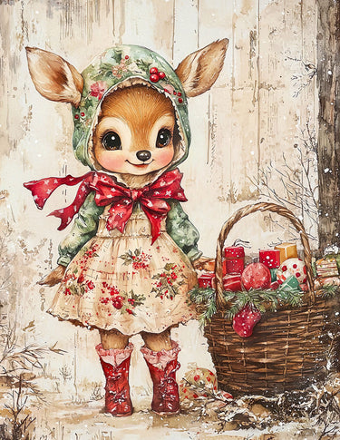 Cute Christmas Deer, DCO-102157, Sign For Wreath, 10x10in Metal Sign